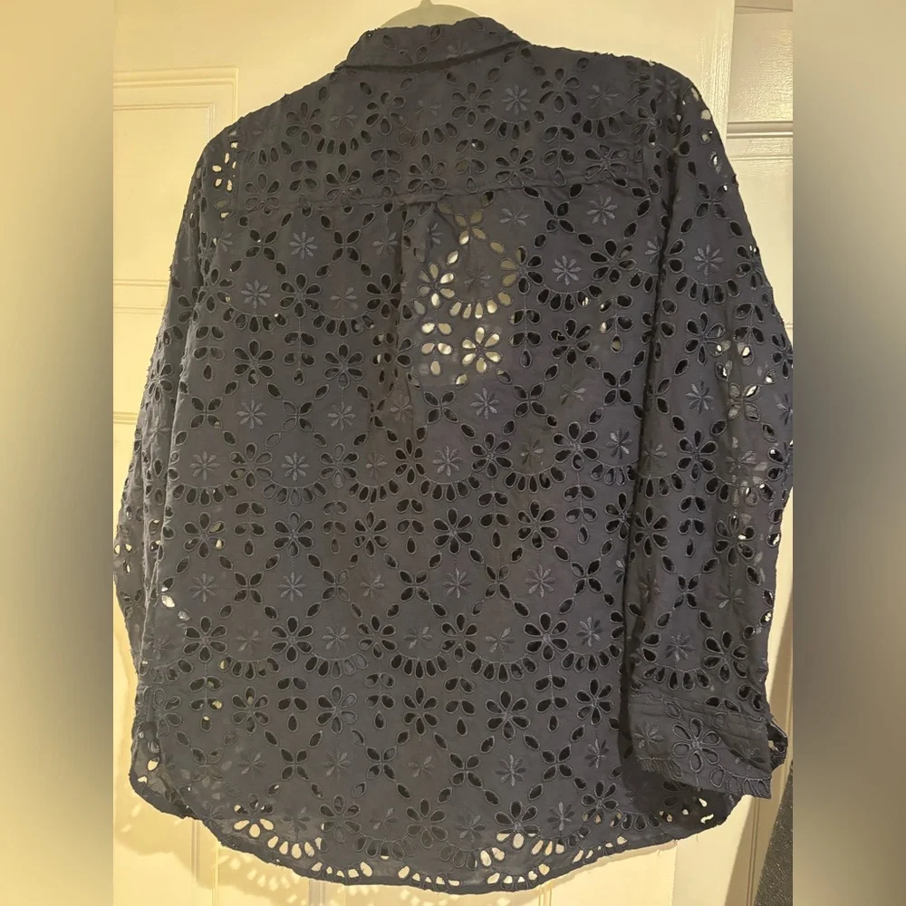 J. Crew eyelet navy blouse 8 - Picture 6 of 6